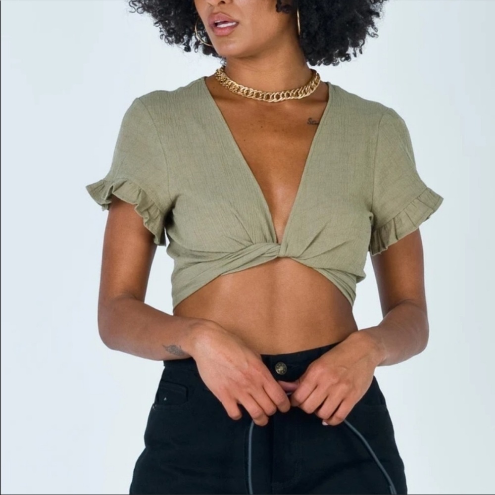 Princess Polly | Honey Honey Tie Up Top Khaki